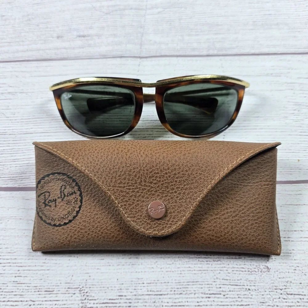 Vintage RAY-BAN B&L L1005 Arista/Tort G15 UV Rectangular Olympian II Sunglasses